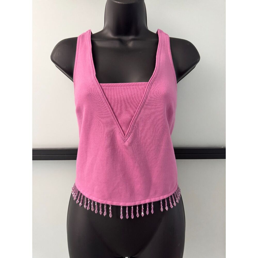 By Anthropologie Beaded Crystal Fringe Knit Tank Top